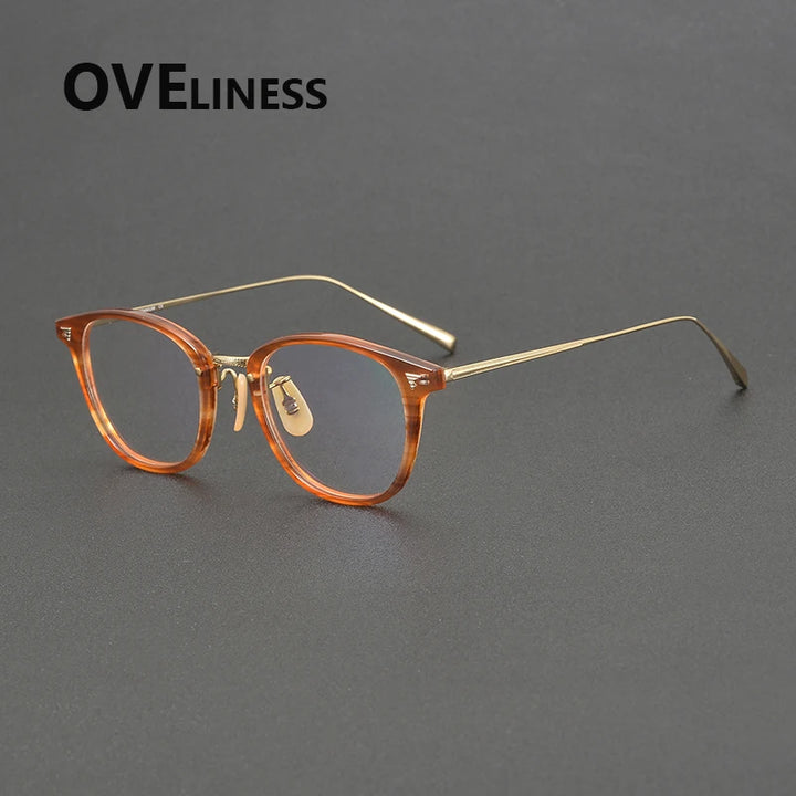 Oveliness Women's Full Rim Oval Square Acetate Titanium Eyeglasses 84548 Full Rim Oveliness tea gold