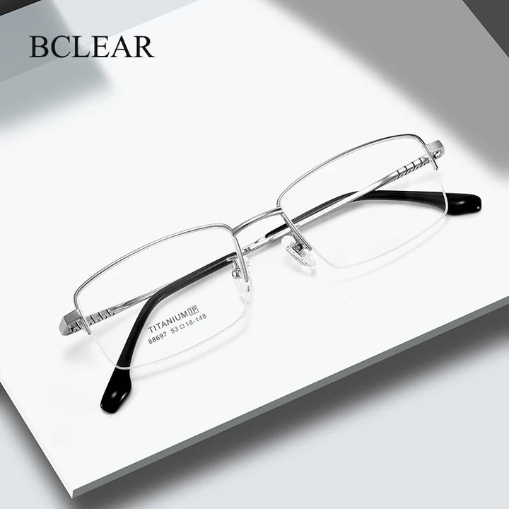 Bclear Unisex Semi Rim Square Small Titanium Eyeglasses 86697 Semi Rim Bclear