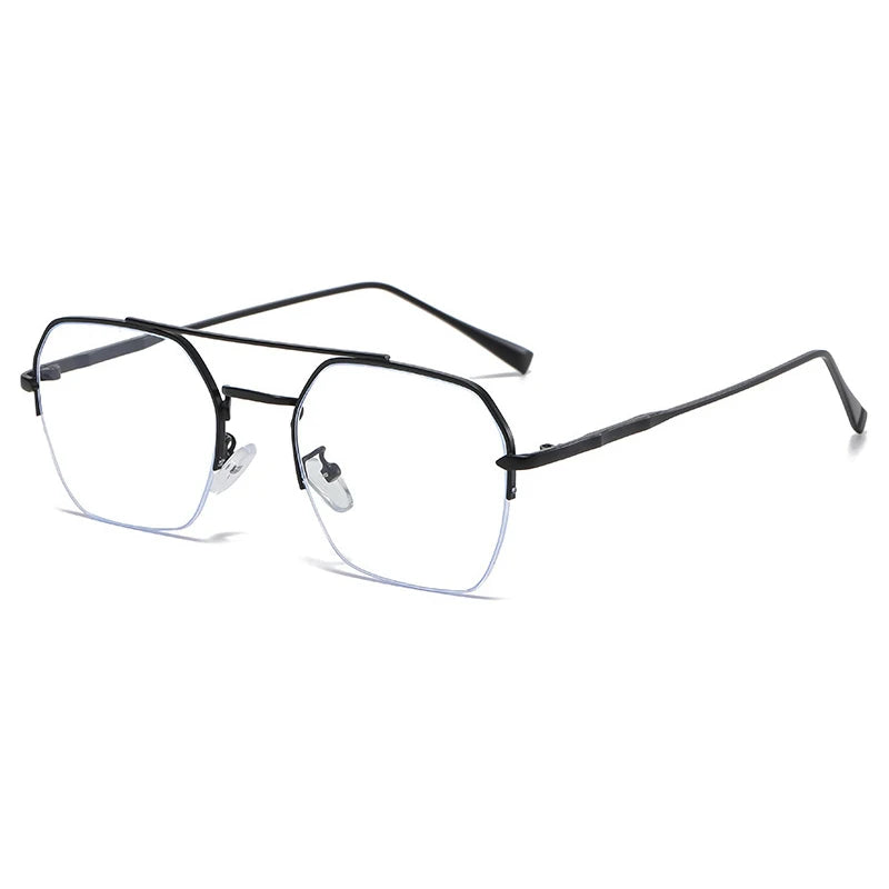 Kocolior Mens Semi Rim Double Bridge Square Alloy Eyeglasses 31752 Semi Rim Kocolior Black