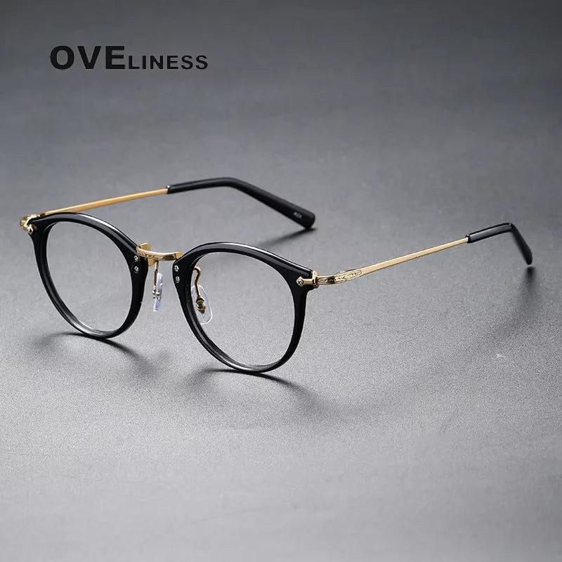 Oveliness Unisex Full Rim Oval Square Acetate Titanium Eyeglasses 614805