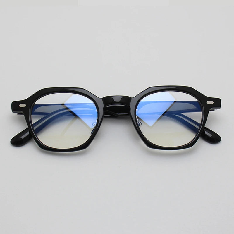 Black Mask Unisex Full Rim Polygon Acetate Eyeglasses 442438 Full Rim Black Mask Black  