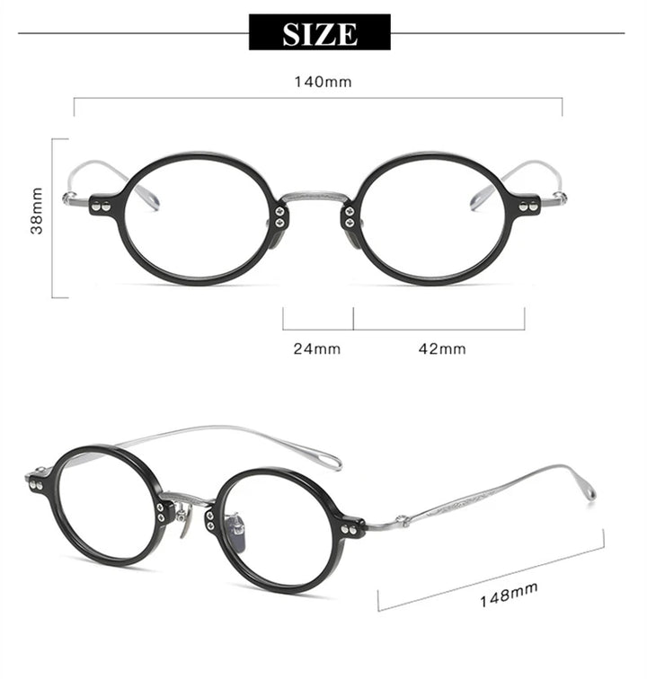 Black Mask Unisex Full Rim Round Acetate Titanium Eyeglasses 65956