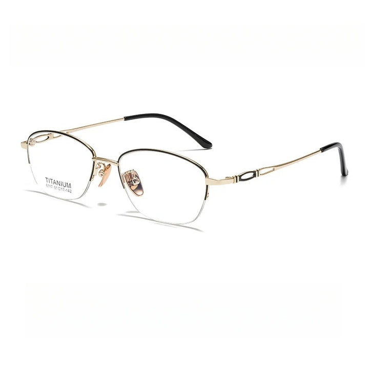 Yimaruili Women's Semi Rim Alloy Eyeglasses 6117 Semi Rim Yimaruili Eyeglasses Black Gold