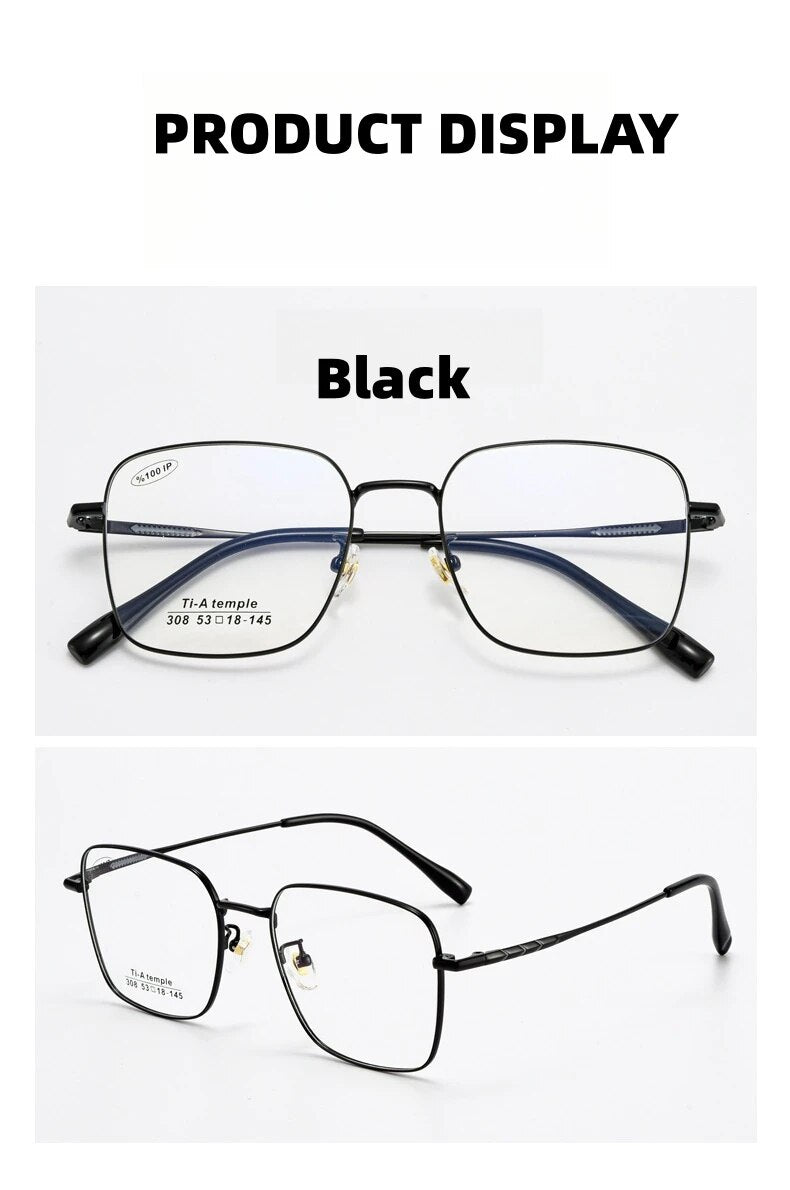 KatKani Unisex Full Rim Large Square Titanium Eyeglasses 308 Full Rim KatKani Eyeglasses Black  