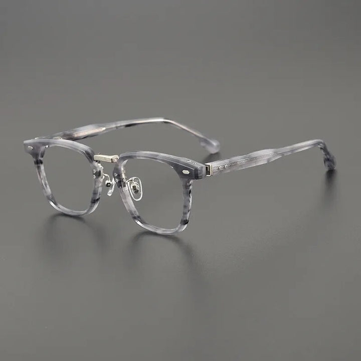 Gatenac Unisex Full Rim Square Titanium Acetate Eyeglasses Gxyj1130 Full Rim Gatenac Striped Gray