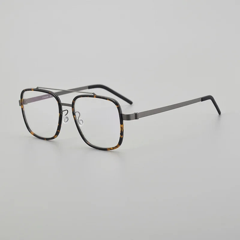 Black Mask Unisex Full Rim Square Double Bridge Titanium Eyeglasses 19744