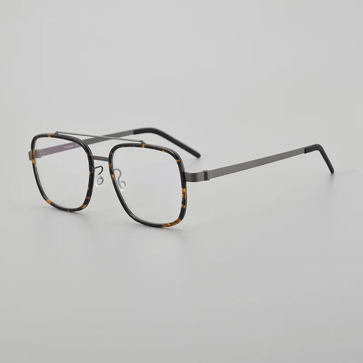 Black Mask Unisex Full Rim Square Double Bridge Titanium Eyeglasses 19744
