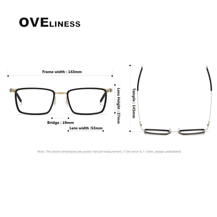 Oveliness Unisex Full Rim Square Screwless Titanium Acetate Eyeglasses 8202318 Full Rim Oveliness   