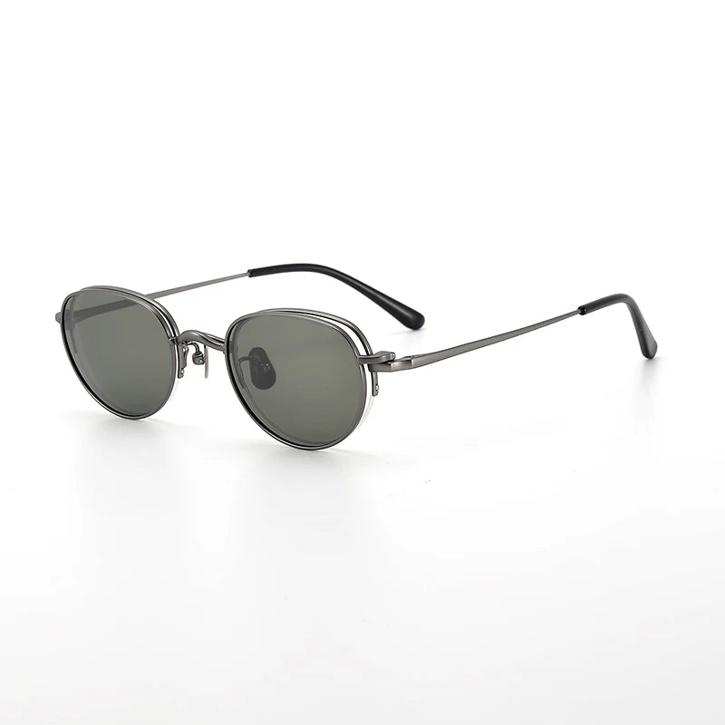 Nobler Unisex Semi Rim Oval Titanium Eyeglasses Clip On Sunglasses K047 With Clip Ons Nobler C4-4