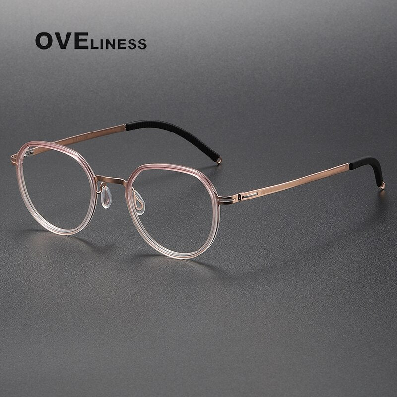 Oveliness Unisex Full Rim Round Acetate Titanium Eyeglasses Full Rim Oveliness gradient pink gold  