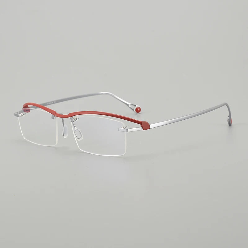 Muzz Unisex Semi Rimless Square Titanium Eyeglasses M0208 Semi Rim Muzz Red Silvery