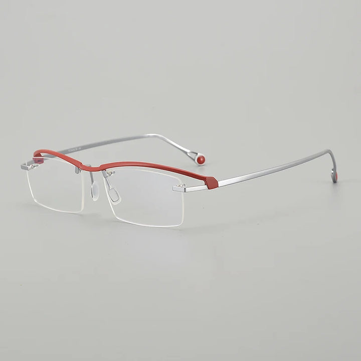 Muzz Unisex Semi Rimless Square Titanium Eyeglasses M0208 Semi Rim Muzz Red Silvery