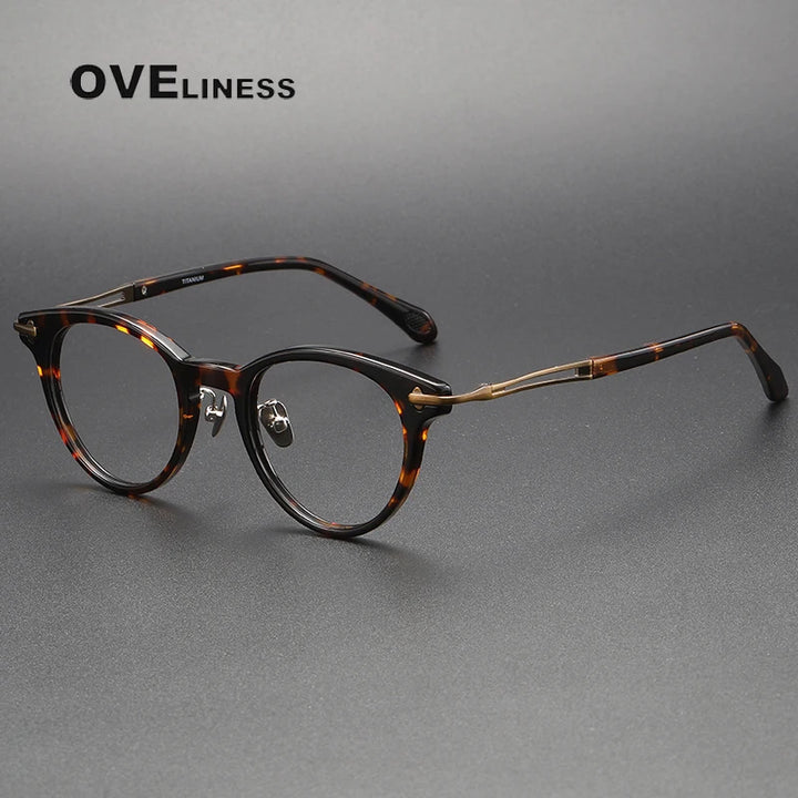 Oveliness Unisex Full Rim Round Acetate Titanium Eyeglasses 4722 Full Rim Oveliness tortoise bronze  