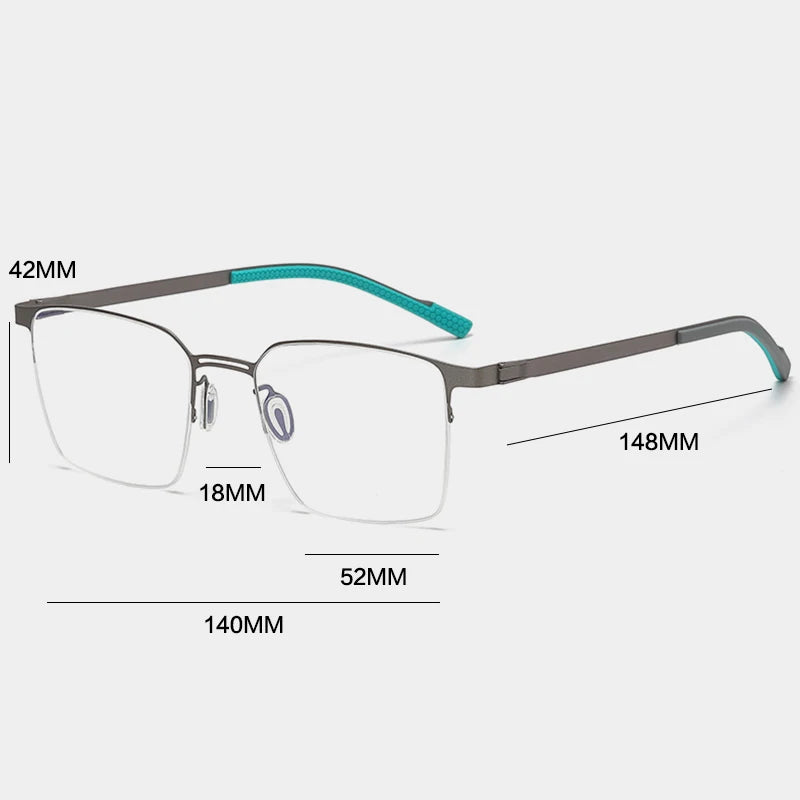 Gatenac Unisex Semi Rim Square Titanium Eyeglasses Gxyj1153 Semi Rim Gatenac