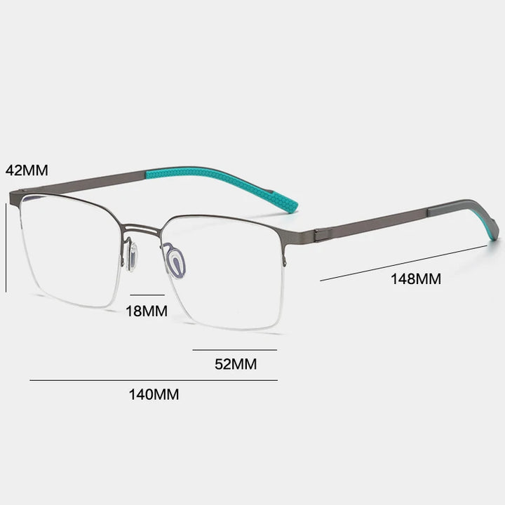 Gatenac Unisex Semi Rim Square Titanium Eyeglasses Gxyj1153 Semi Rim Gatenac
