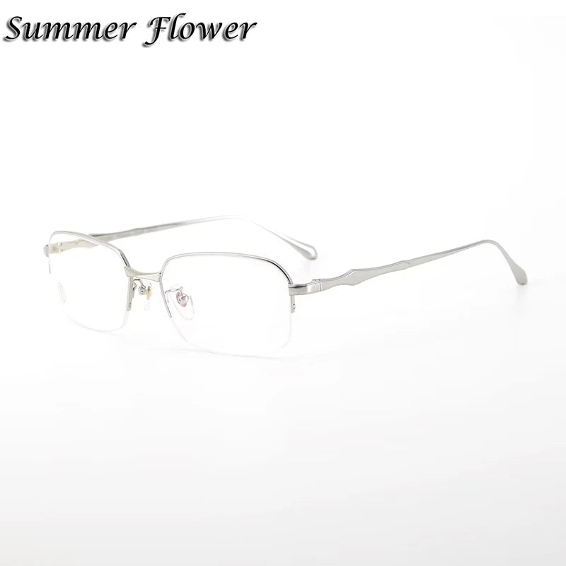 Summer Flower Unisex Semi Rim Square Titanium Eyeglasses 8201060 Semi Rim Summer Flower Silver