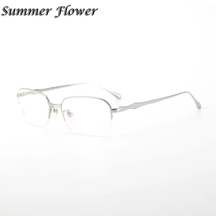 Summer Flower Unisex Semi Rim Square Titanium Eyeglasses 8201060 Semi Rim Summer Flower Silver