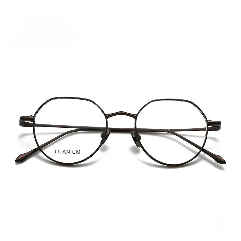 Hewei Unisex Full Rim Flat Top Polygon Titanium Eyeglasses 45049