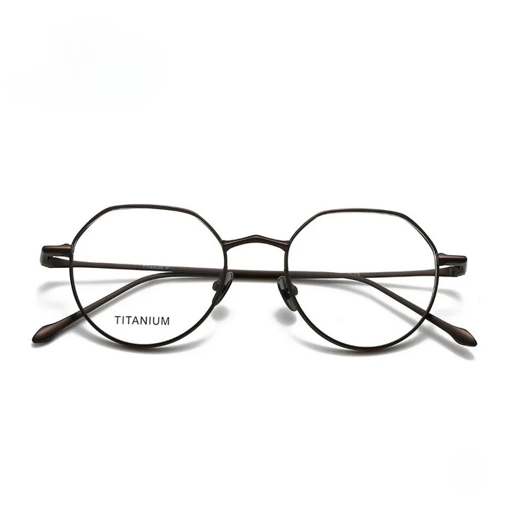 Hewei Unisex Full Rim Flat Top Polygon Titanium Eyeglasses 45049