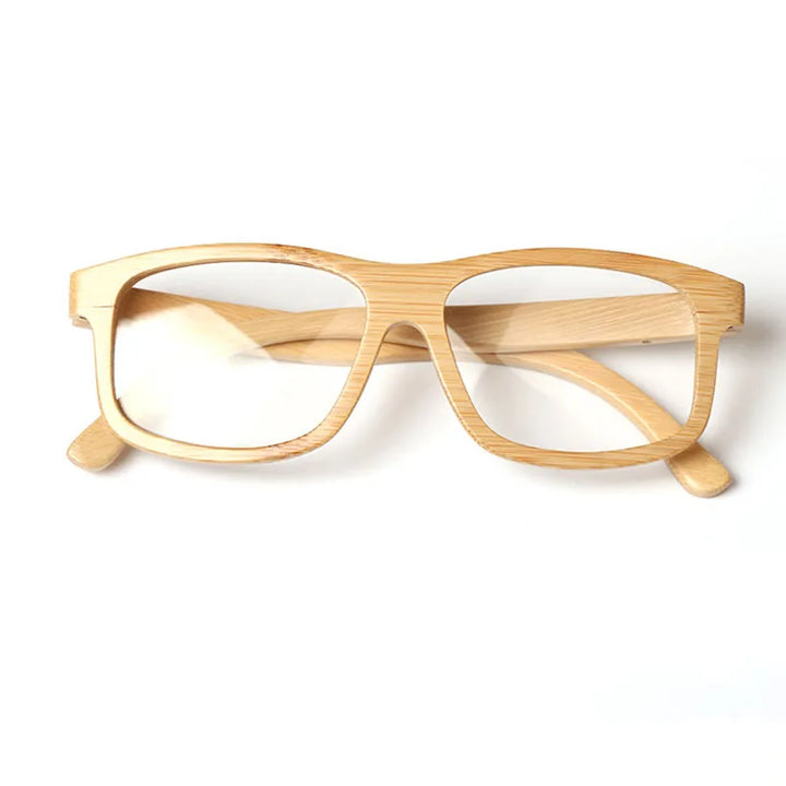 Hdcrafter Unisex Full Rim Square Bamboo Wood Eyeglasses 56191 Full Rim Hdcrafter Eyeglasses Beige
