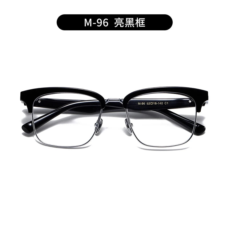 Nobler Unisex Semi Rim Large Square Titanium Acetate Eyeglasses M96 Semi Rim Nobler C1