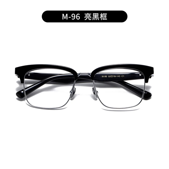Nobler Unisex Semi Rim Large Square Titanium Acetate Eyeglasses M96 Semi Rim Nobler C1