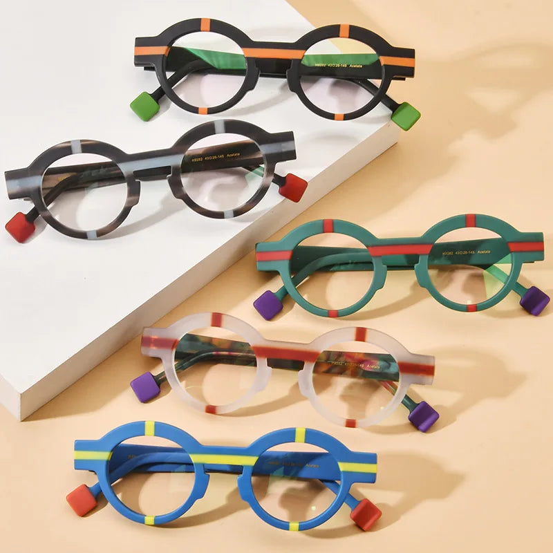 Nobler Unisex Full Rim Round Frosted Acetate Eyeglasses 19282 Full Rim Nobler