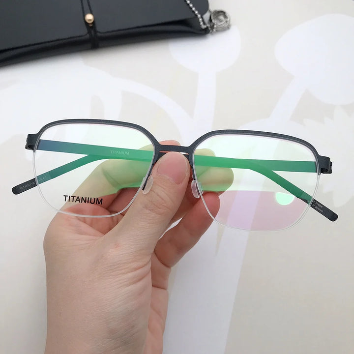 Aimee Unisex Semi Rim Oval Screwless Titanium Eyeglasses 7423 Semi Rim Aimee Black
