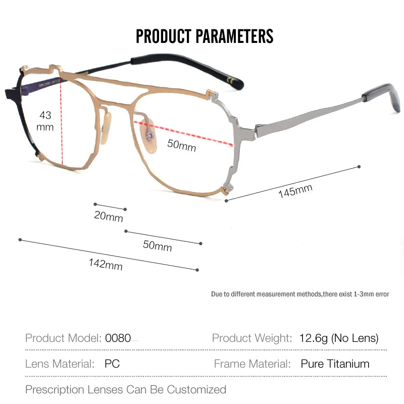 Muzz Unisex Full Rim Double Bridge Round Titanium Eyeglasses 0080 Full Rim Muzz