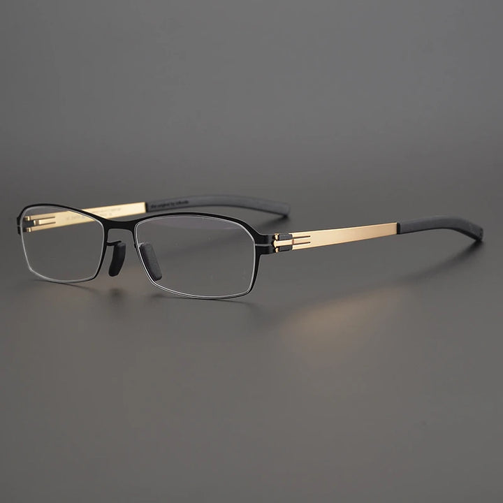 Black Mask Unisex Semi Rim Square Screwless Steel Eyeglasses 49006 Semi Rim Black Mask Black-Gold