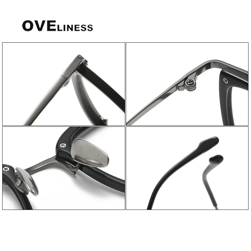 Oveliness Unisex Full Rim Square Acetate Titanium Eyeglasses Y053 Full Rim Oveliness