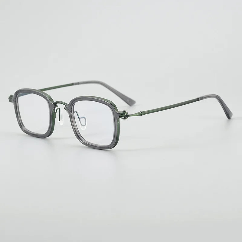 Black Mask Unisex Full Rim Big Square Titanium Acetate Eyeglasses 95869 Full Rim Black Mask Gray-Green