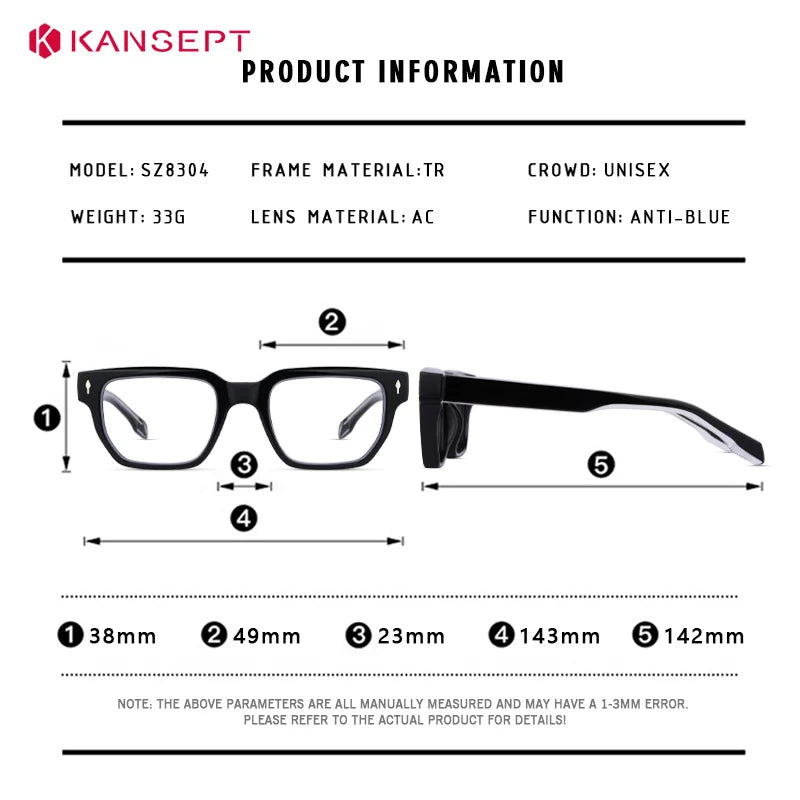 Kansept Unisex Full Rim Square Tr 90 Titanium Reading Glasses 58304