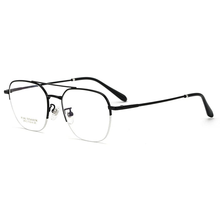 Gmei Unisex Semi Rim Square Double Bridge Titanium Eyeglasses P052 Semi Rim Gmei Optical Black