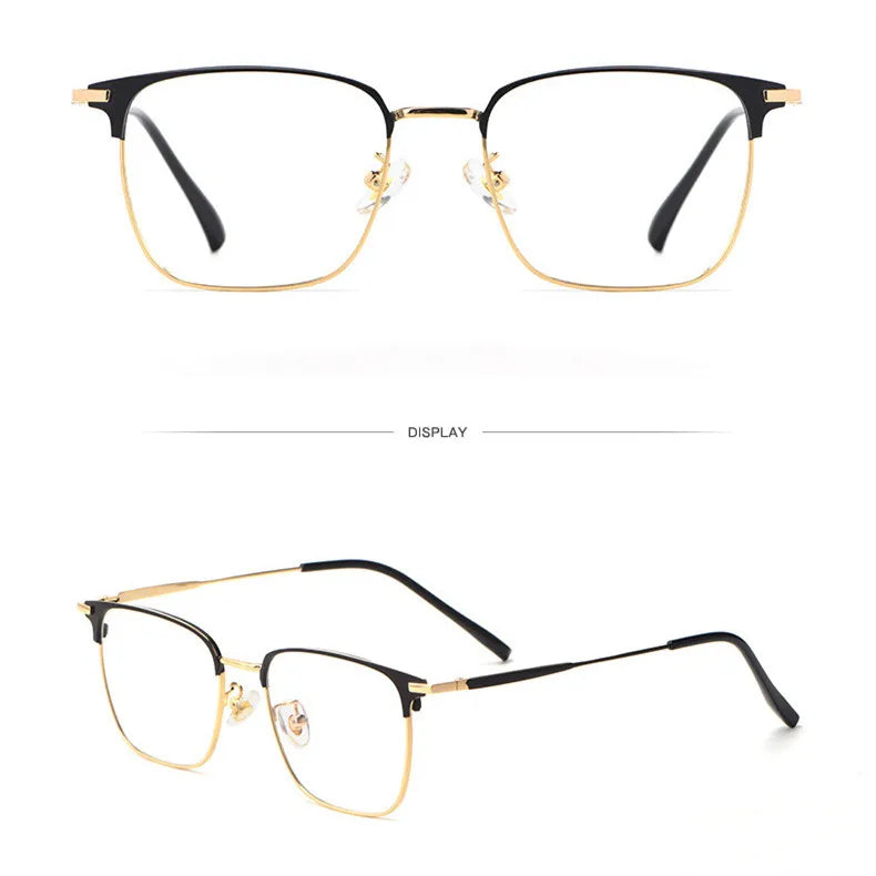 Kocolior Unisex Full Rim Square Alloy Hyperopic Reading Glasses 62504 Reading Glasses Kocolior Black Gold China +25