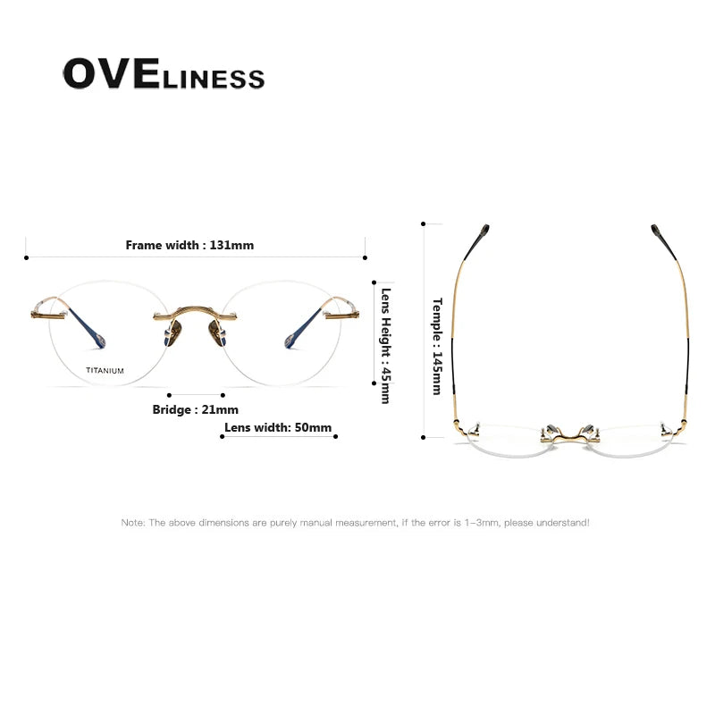 Oveliness Unisex Rimless Round Titanium Eyeglasses 80955 Rimless Oveliness