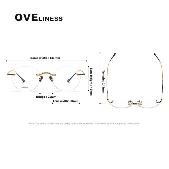 Oveliness Unisex Rimless Round Titanium Eyeglasses 80955 Rimless Oveliness