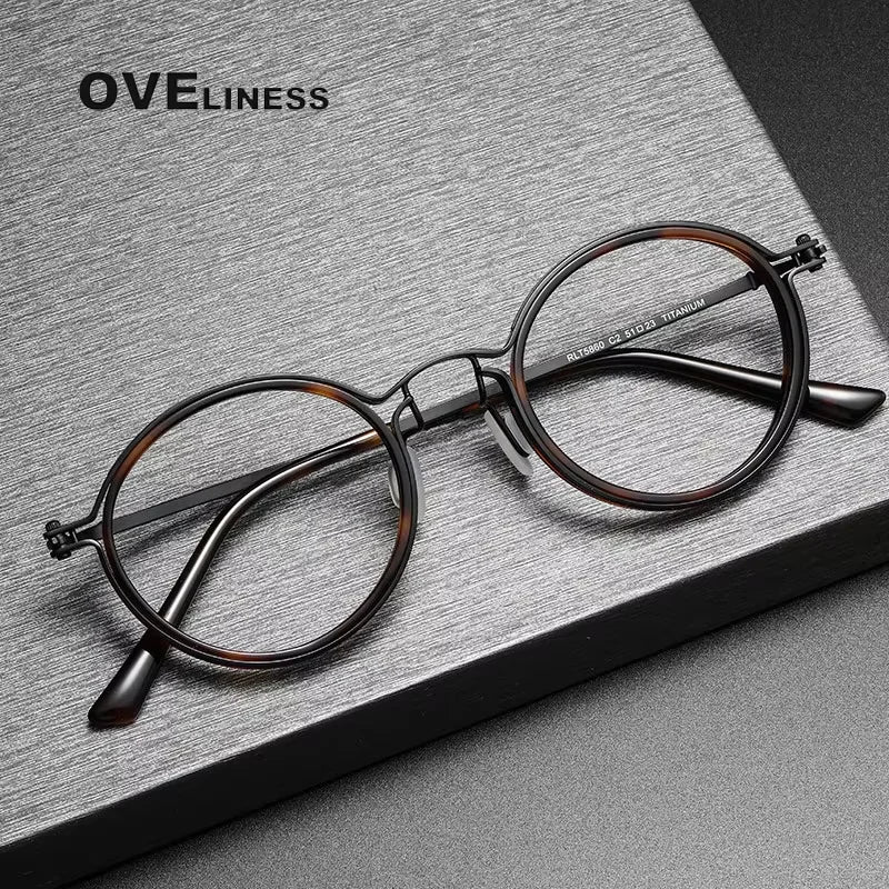 Oveliness Unisex Full Rim Round Acetate Titanium Eyeglasses 25860