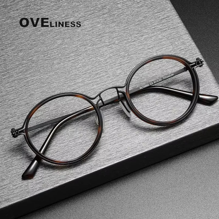 Oveliness Unisex Full Rim Round Acetate Titanium Eyeglasses 25860