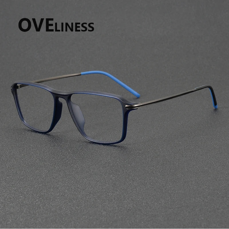 Oveliness Unisex Full Rim Square Acetate Titanium Eyeglasses 92351 Full Rim Oveliness blue