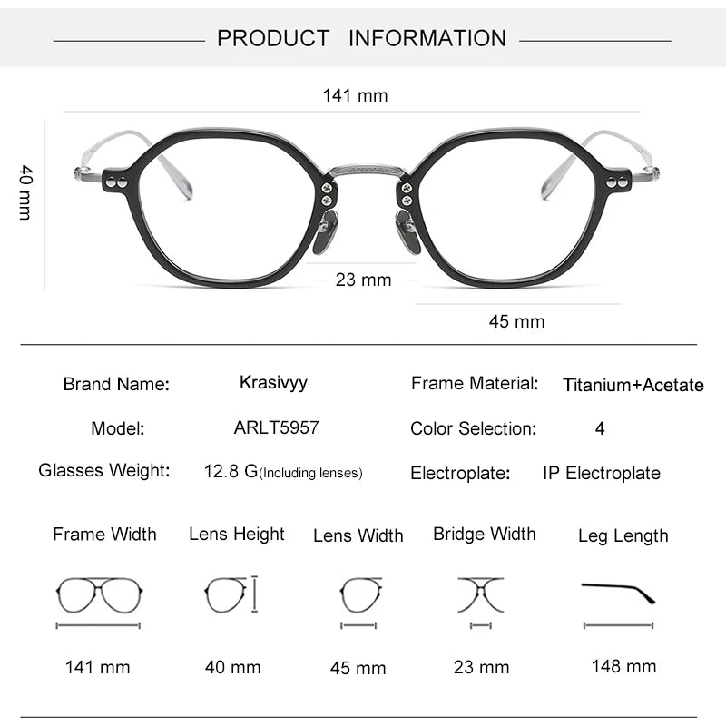 Krasivyy Unisex Full Rim Flat Top Polygon Titanium Acetate Eyeglasses 45957 Full Rim Krasivyy