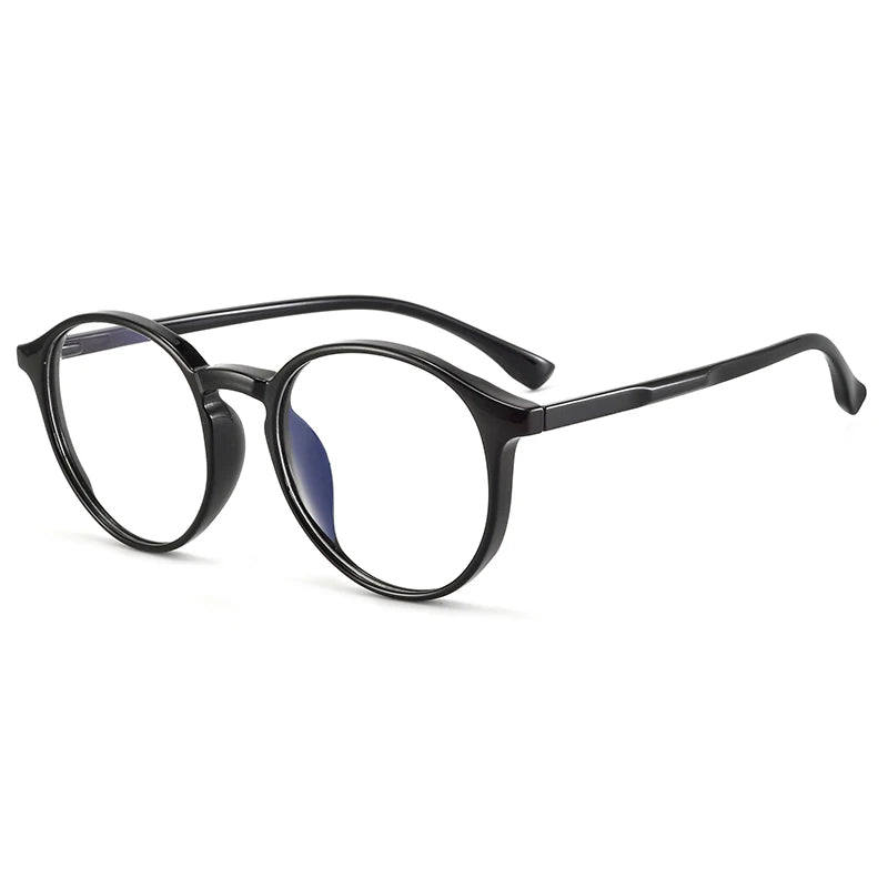Bclear Unisex Full Rim Round Tr 90 Titanium Eyeglasses 90302 Full Rim Bclear Bright Black