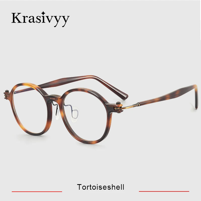 Krasivyy Unisex Full Rim Round Acetate Titanium Eyeglasses 45883