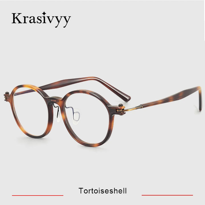 Krasivyy Unisex Full Rim Round Acetate Titanium Eyeglasses 45883