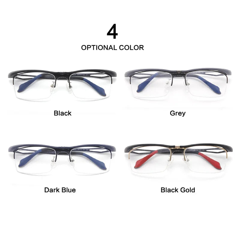 Muzz Unisex Semi Rim Square Alloy Tr 90 Flip Up Sport Eyeglasses M9808 Semi Rim Muzz