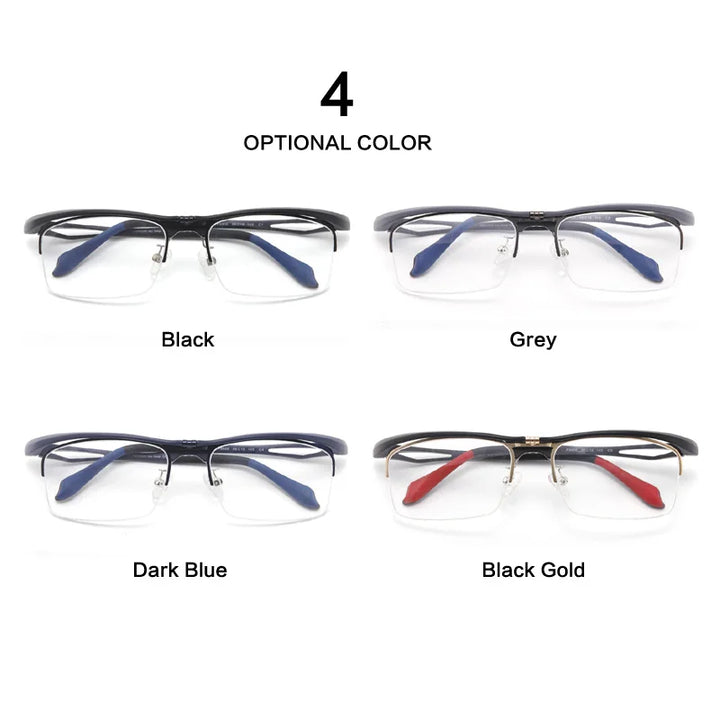Muzz Unisex Semi Rim Square Alloy Tr 90 Flip Up Sport Eyeglasses M9808 Semi Rim Muzz