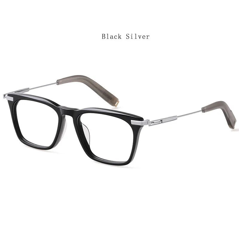 Hdcrafter Men's Full Rim Big Square Titanium Acetate Eyeglasses Dlx403 Full Rim Hdcrafter Eyeglasses Black-Silver