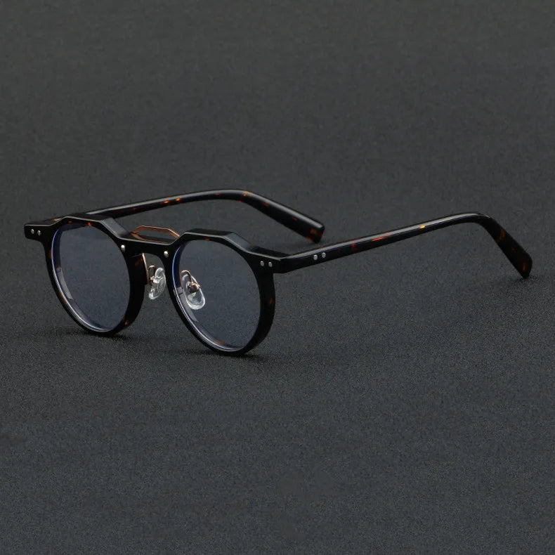 CCspace Unisex Full Rim Flat Top Round Acetate Eyeglasses 56934 Full Rim CCspace C3Leopard
