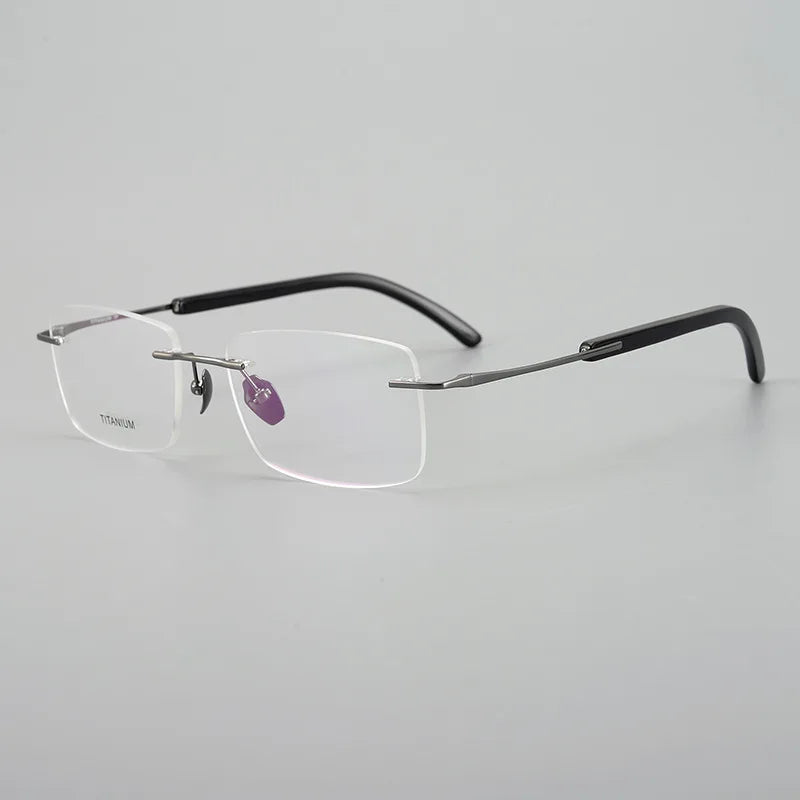 Hewei Women's Rimless Square Titanium Horn Temple Eyeglasses 921029 Rimless Hewei grey