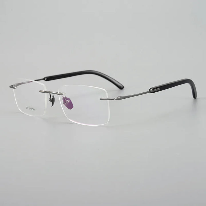 Hewei Women's Rimless Square Titanium Horn Temple Eyeglasses 921029 Rimless Hewei grey